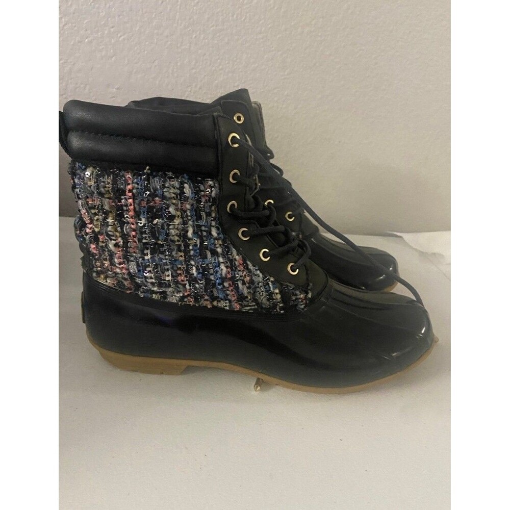 SAM EDELMAN WOMEN'S MULTICOLOR TWEED CALDWELL LACE UP DUCK BOOTS SIZE 8